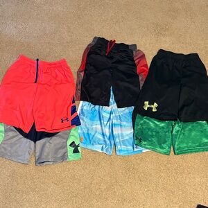 Lot of Six Under Armour Youth Large Shorts - Black, Red, Green, Blue
